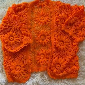 Vibrant Orange Crochet Cardigan